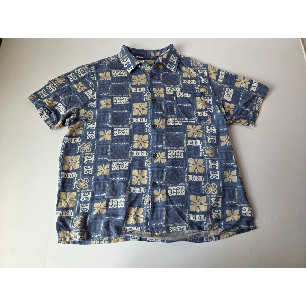 Island Republic Shirt Mens Extra Large Blue Silk Blend Floral Tropical Polo